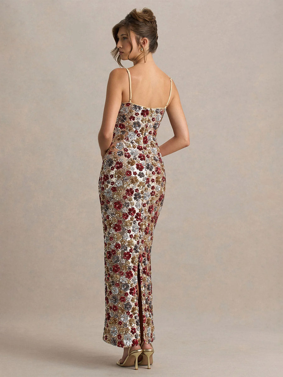 Party Dress Maxi Red Straps Neck Split Front Sleeveless Sexy Semi Formal Summer Dress