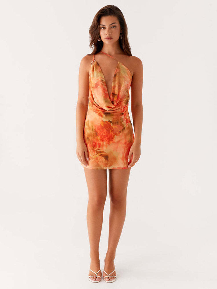 Midi Dress Floral Print Chiffon Chic Straps Neck Sleeveless Daily Summer Dresses