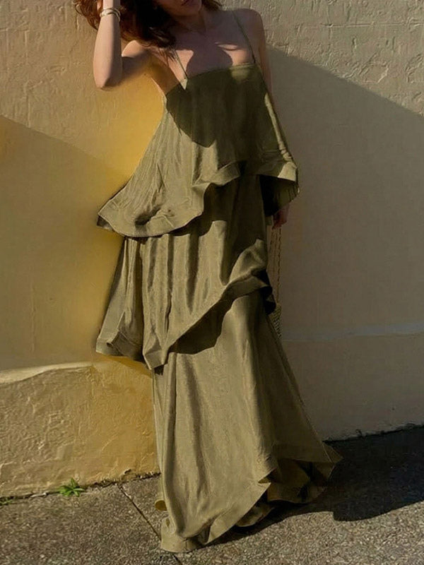 Date Night Dresses Maxi Sleeveless Straps Neck Sexy Yellow Bohemian Dress