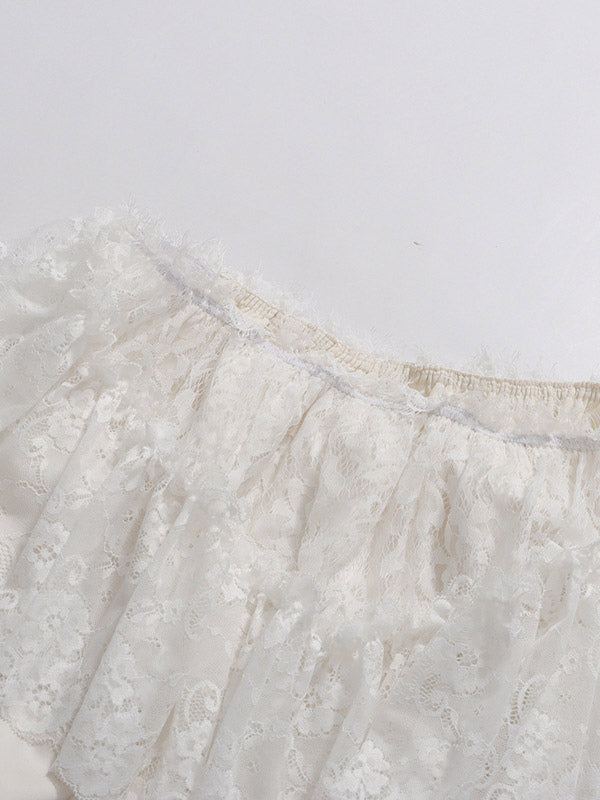 Daily Dresses Woman's Mini White Lace Off-The-Shoulder Raised Waist Dress