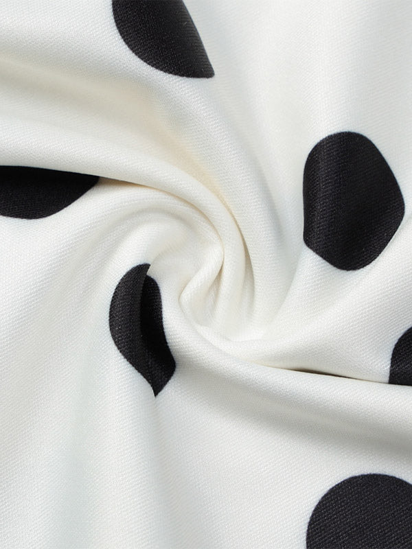 Date Night Dresses Summer Long Sleeves Polka Dot V-Neck Puff Sleeves Casual White Mini Dress