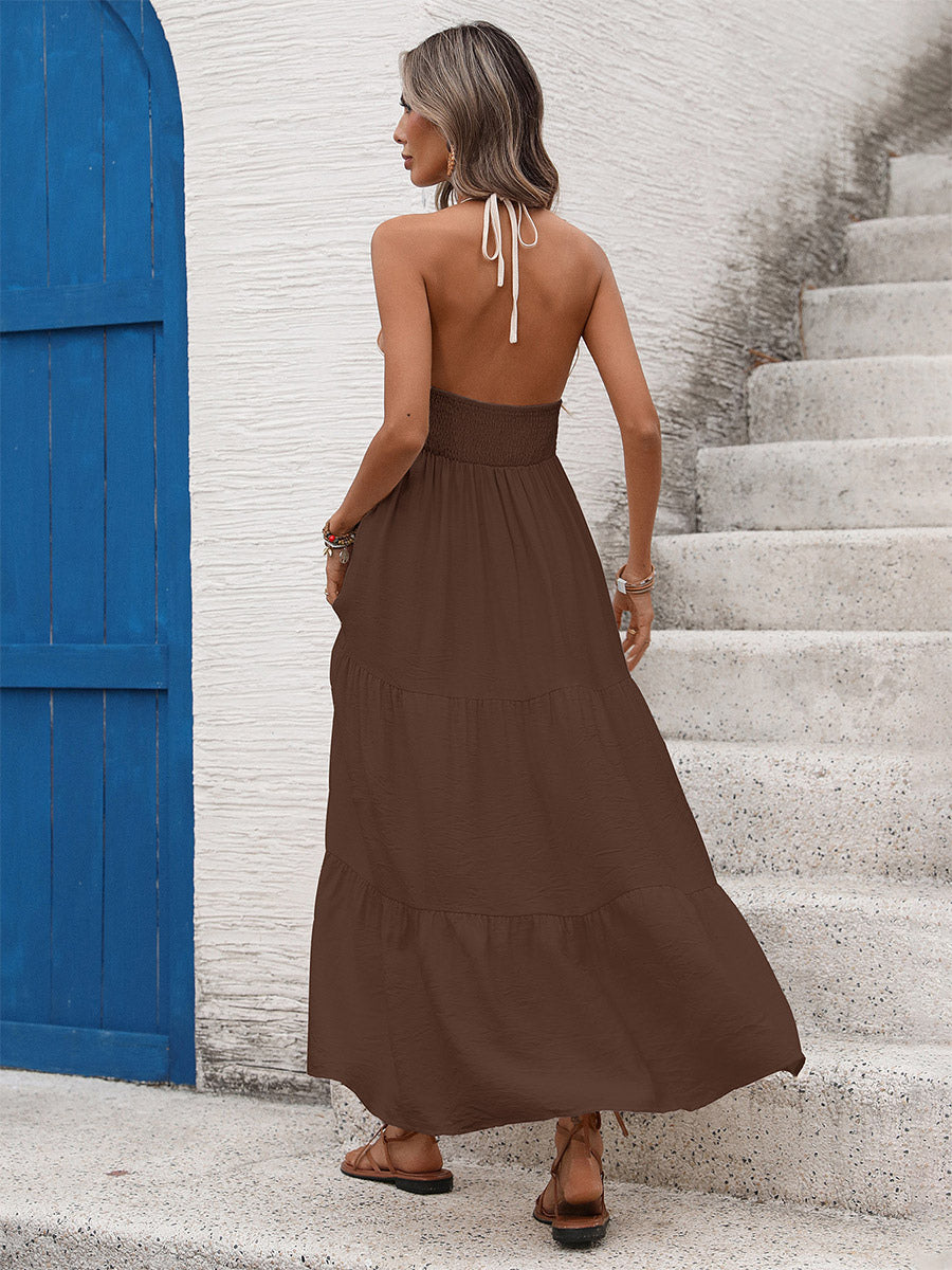 Backless Halter Maxi Dress With Ruffle Details Boho Glamour For Beach Beyond