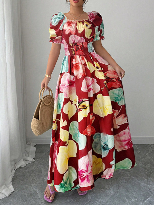 Floral Print Square Neck Maxi Dress For Women Elegant Summer Ready
