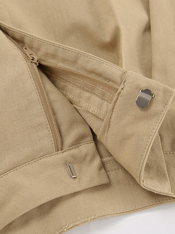 Two Piece Sets Khaki Street Wear V-Neck Sleeveless Top Pant Set