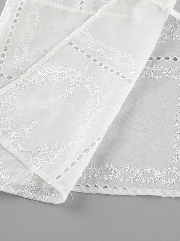 Shirt For Women White Lace Up Stand Collar Casual 3/4 Length Sleeves Tops