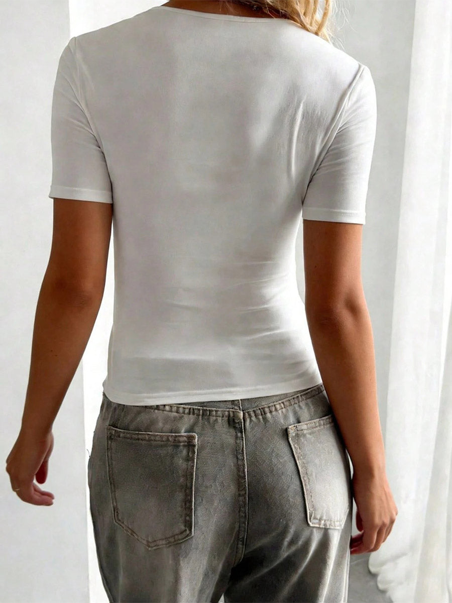 Shirt For Women White Clothes Lace Up V-Neck Casual Short Sleeves Tops