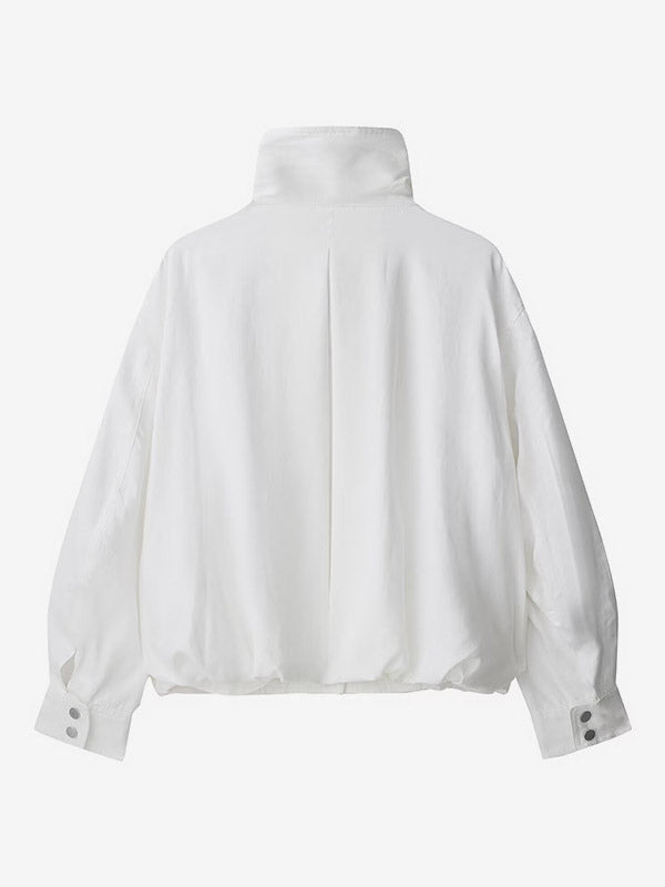 Blouse For Women White Buttons Stand Collar Casual Long Sleeves Tops