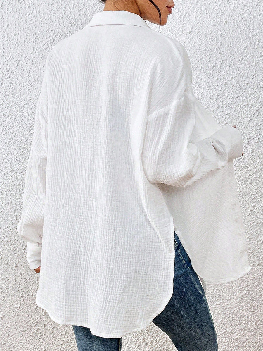 Blouse For Women Apricot Buttons Turndown Collar Chic Long Sleeves Cotton Tops