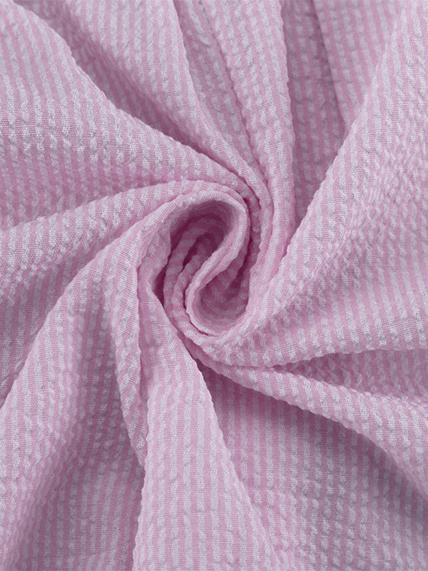 Two Piece Sets Pink Chic Stripes Daily Turndown Collar Lantern Sleeve Pant Set