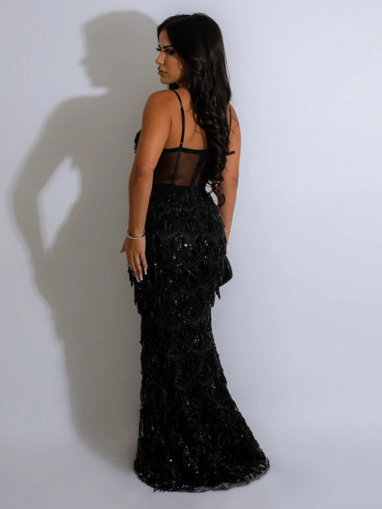 Party Dress Red Straps Neck Sequins Sleeveless Open Shoulder Chic Semi Formal Dress