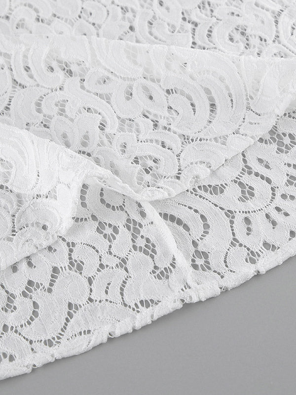 Two Piece Sets White Chic Lace Daily Casual Shaping Sleeveless Skirt Set