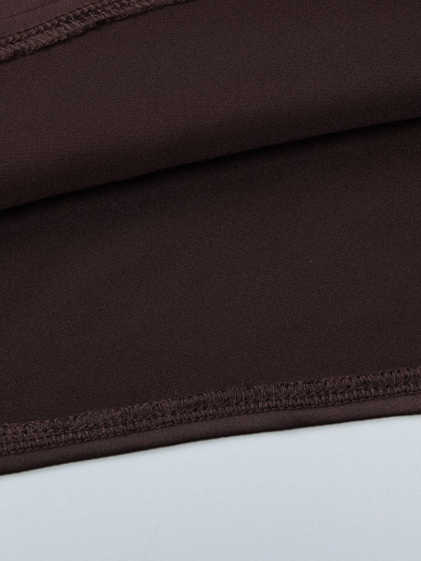 Party Dress Maxi Coffee Brown Halter Pleated Sleeveless Backless Sweet Semi Formal Dress