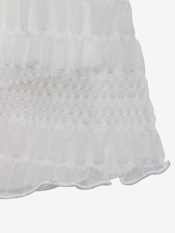 Vacation Dresses Mini Backless Lace Up Pleated Sleeveless V-Neck Casual White Dress