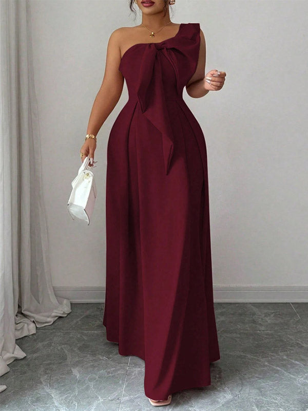 Party Dress Maxi Light Sky Blue One-Shoulder Flowers Sleeveless Asymmetrical Sweet Semi Formal Dress