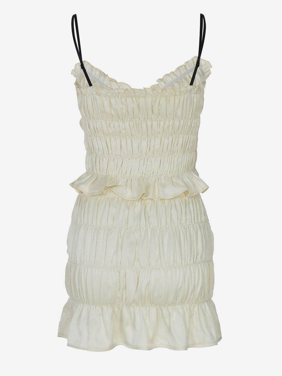 Two Piece Sets Apricot Chic Pleated Resort Wear Straps Neck Layered Sleeveless Skirt Set