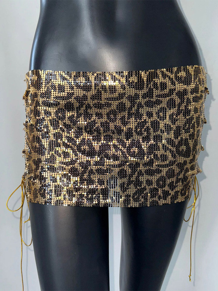 Skirts Leopard Shiny Metallic Sexy Slim Fit Fall Mini Women's Bottoms