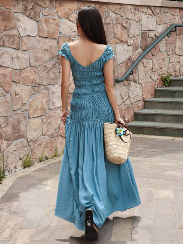 Vacation Dress Flowy Tiered Smocked Maxi Off Shoulder Ruffle Sleeve Summer Resort Vacation Sundress