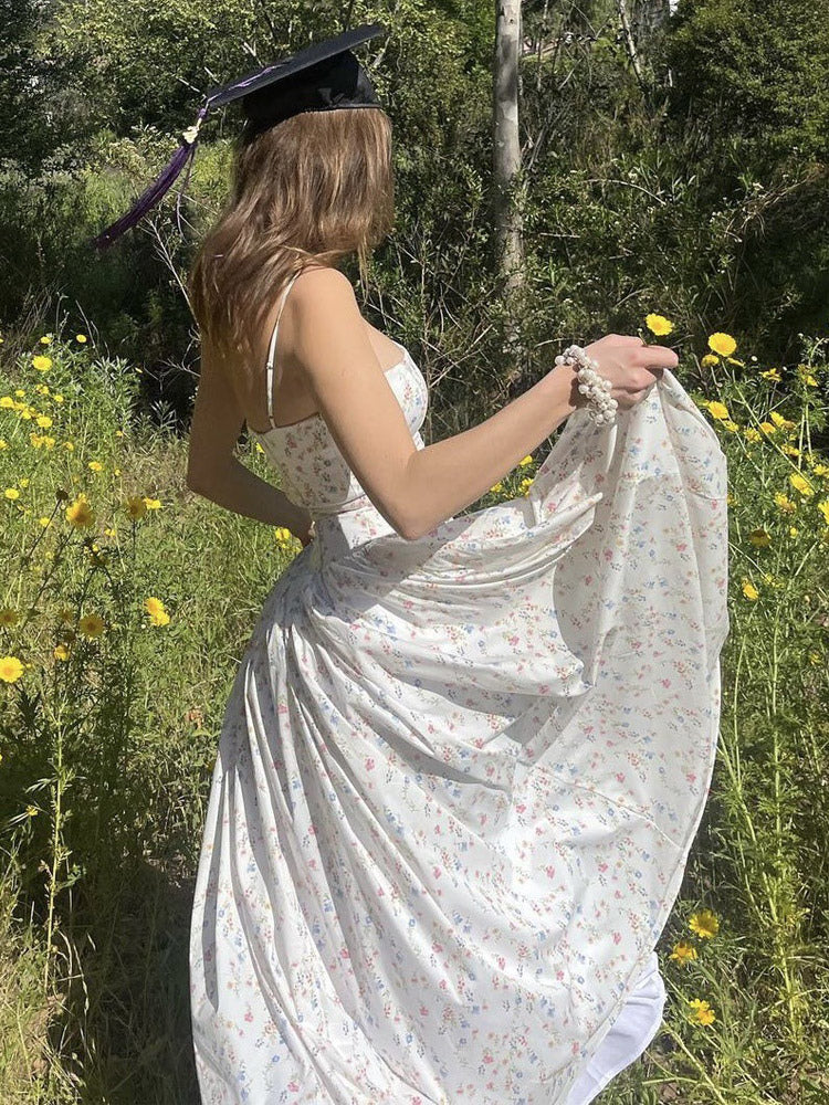 Date Night Dresses Spaghetti Strap Ditsy Floral Corset Maxi Dress Bustier A-Line Floor Length Gown