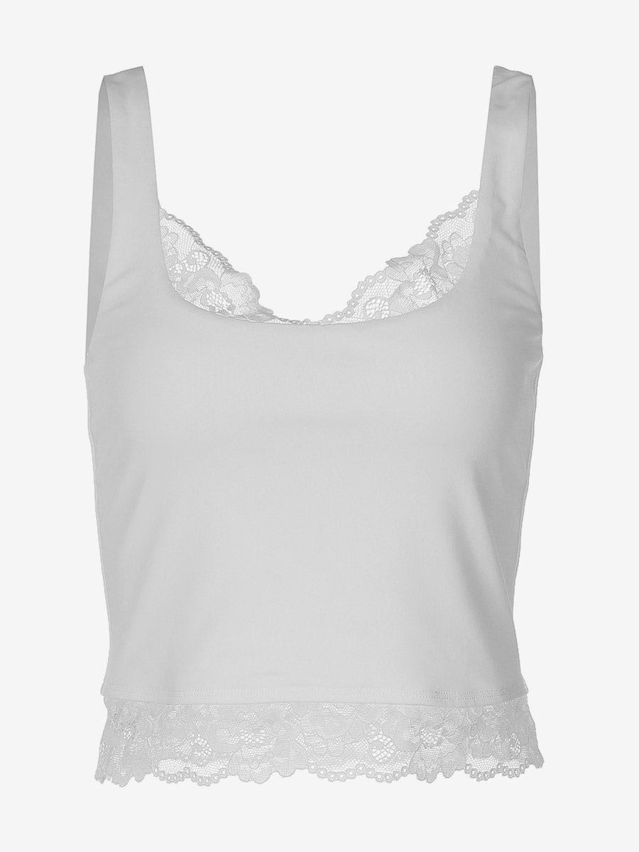 Cami Top Eyelash Lace Trim V Neck Ruched Slim Crop Cami Tank Top