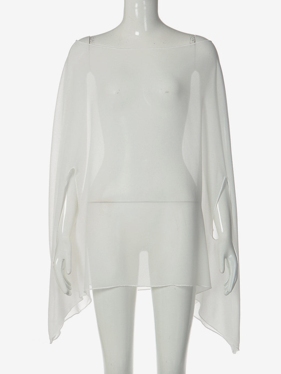 Sheer Chiffon Batwing Sleeve Cape Beach Cover Up