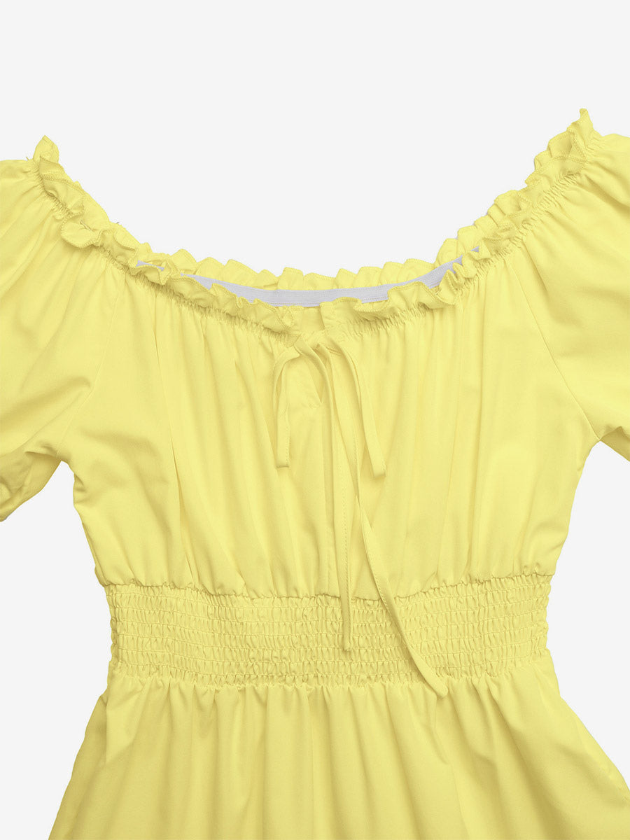 Vacation Dresses Midi Off The Shoulder Puff Sleeve Summer Beach Sundress