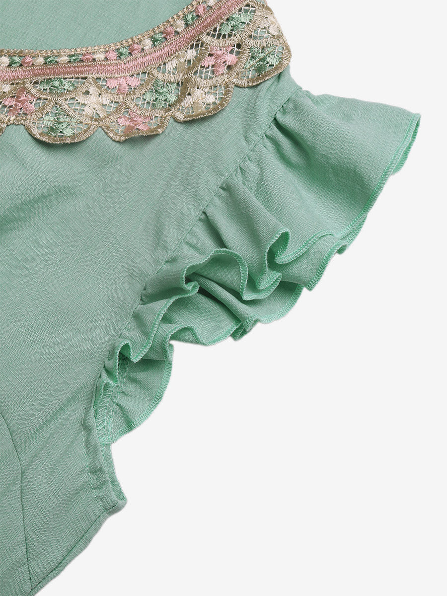 Vacation Dress Maxi Jewel Neck Sleeveless Green Embroidery Bohemian Lace Up Long Dress