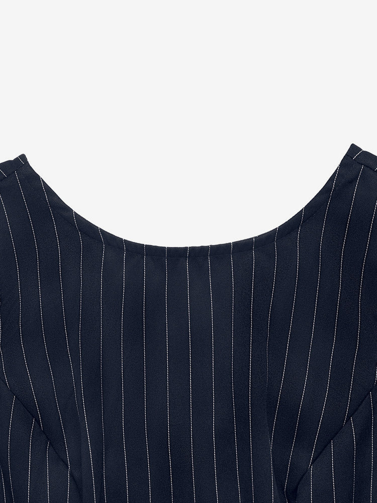 Date Night Dresses Navy Vertical Striped Waist Bow Summer Casual Mini Dress