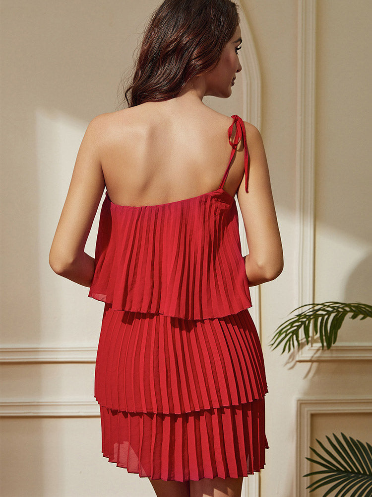 Daily Dresses Women's Mini Red Tiered Sleeveless Backless Dress