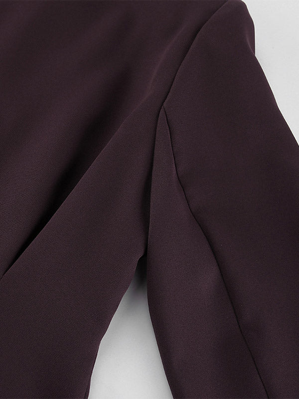 Women Peplum Blazer Wide Leg Pants 2 Piece Set Deep Brown Office Business Suit
