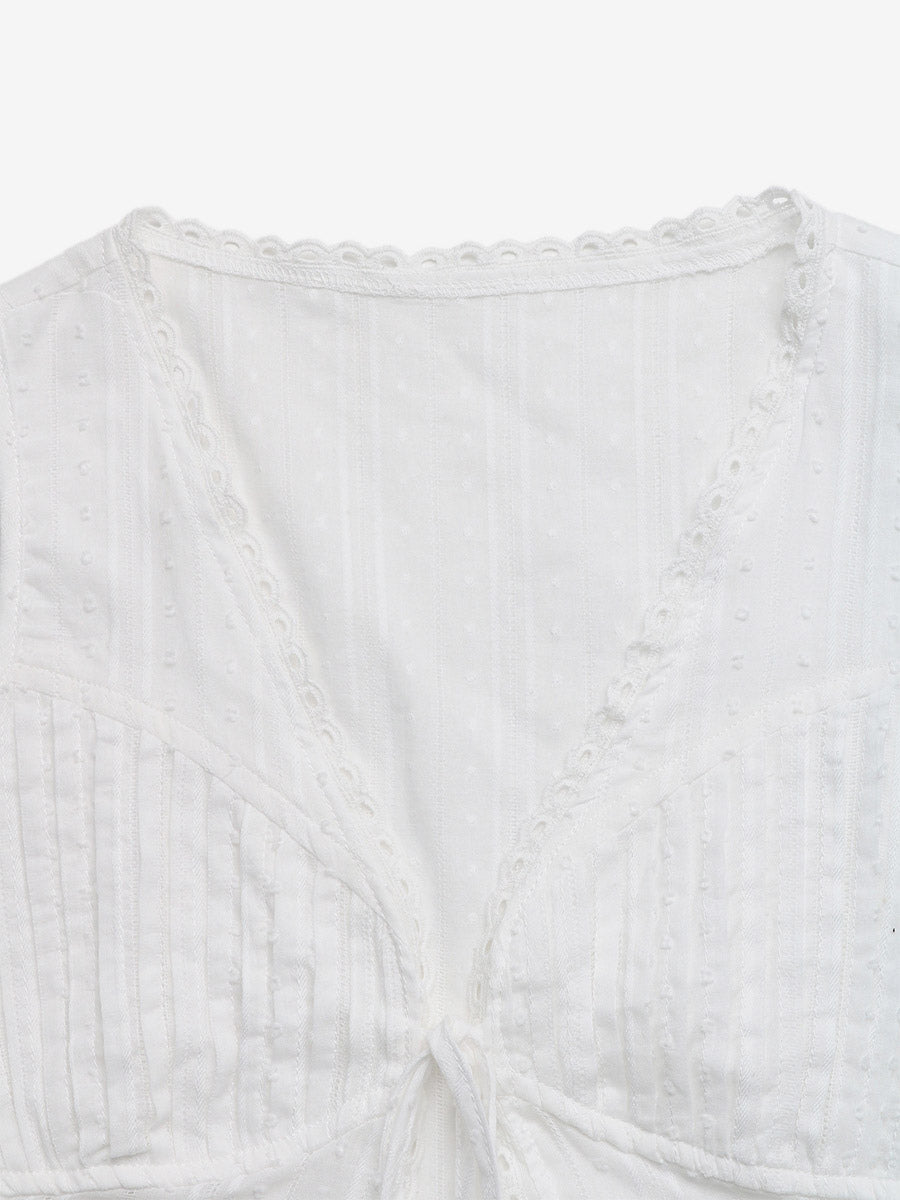 Blouse For Women White Lace Up V-Neck Sexy Sleeveless Tops
