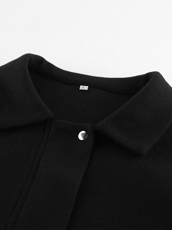 Women Lapel Collar Batwing Oversleeve Zip Up Cropped Wool Blend Jacket