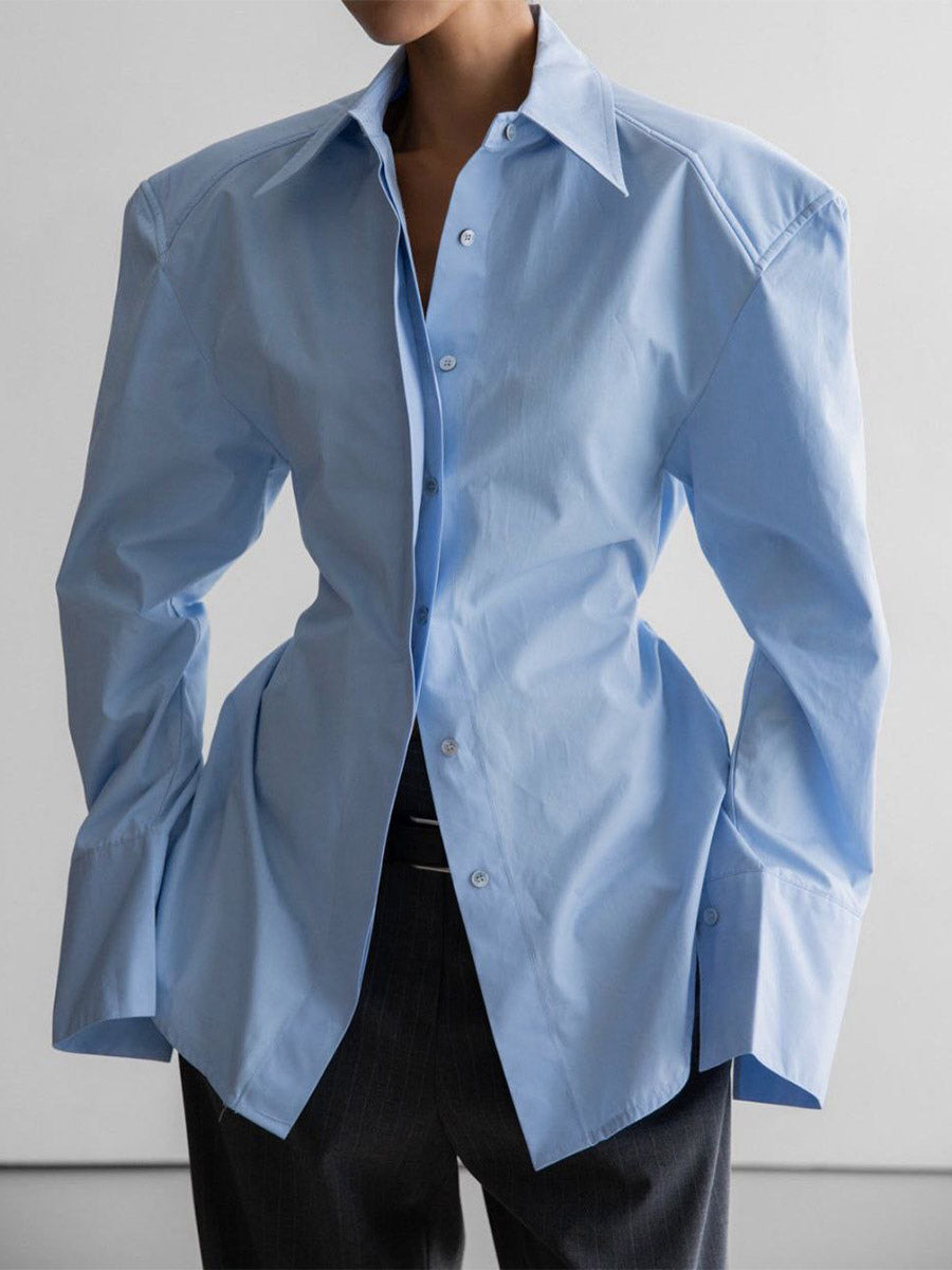 Oversized Point Collar Wide Cuff Long Sleeve Dress Shirt