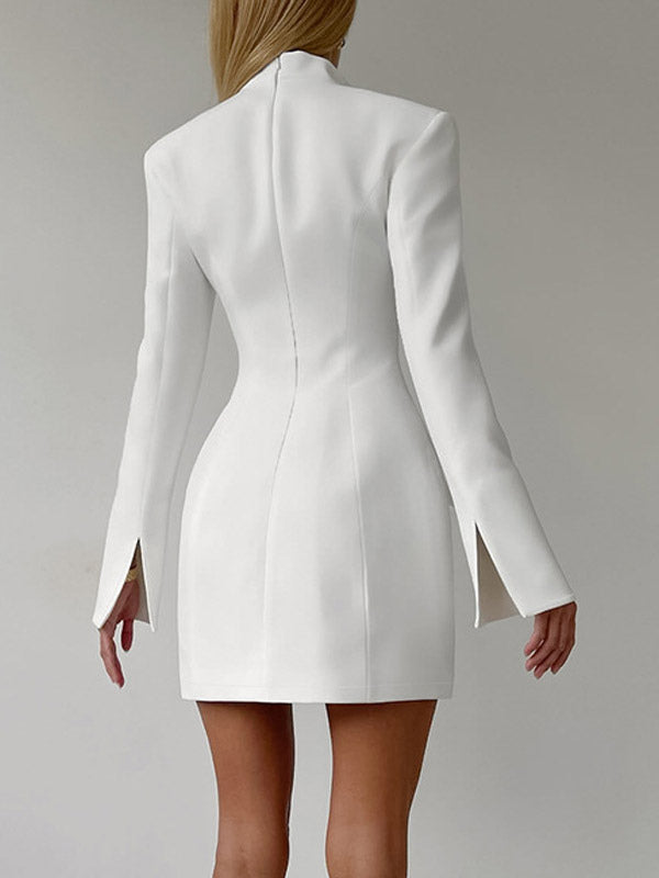 Party Dresses V Neck Button Pocket Slim Fit Elegant Evening Mini Dress