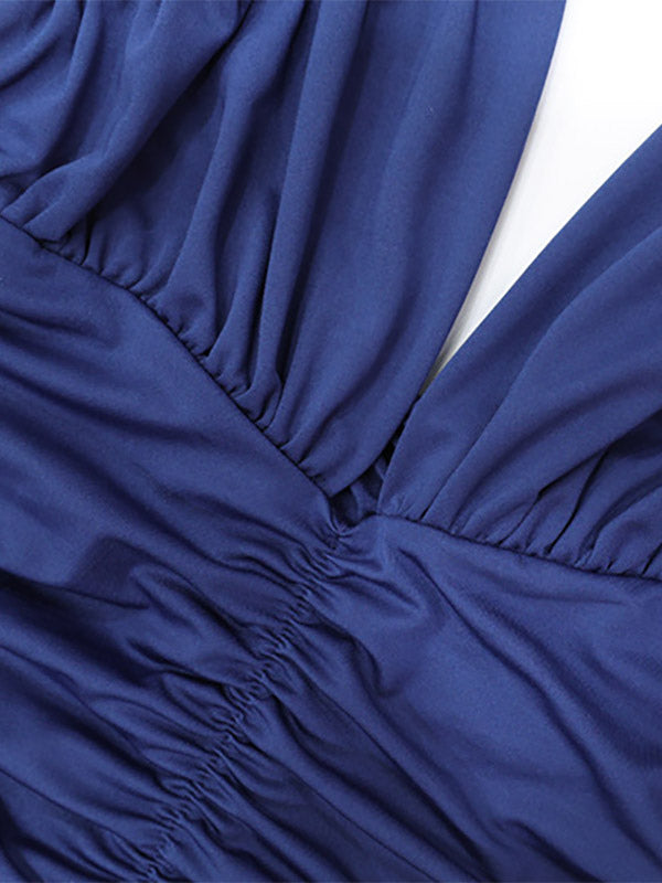 Party Dresses Halter Ruched High Slit Elegant Women Evening Long Maxi Dress