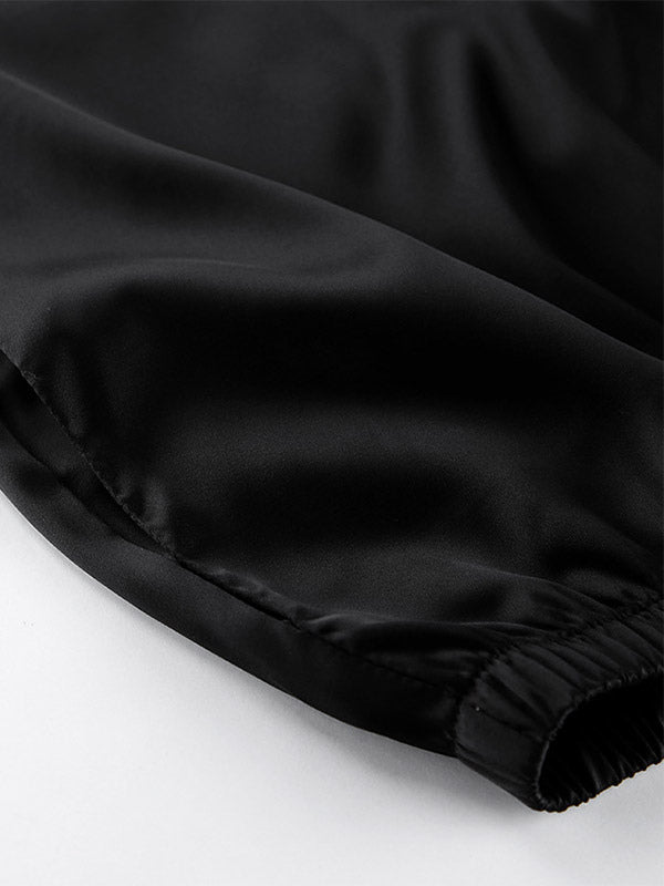 Wide Leg Pants Satin Ruffle Flare Elastic Waist Women Casual Pants Wide Leg Pants