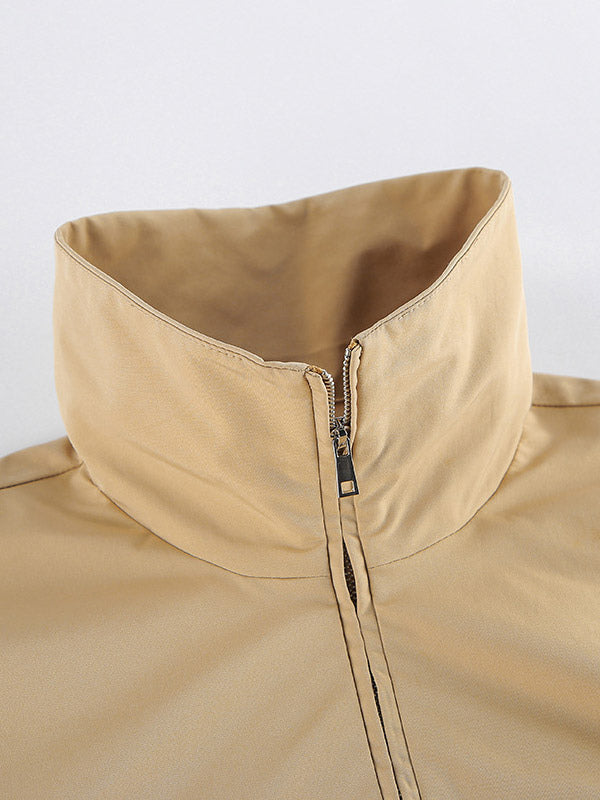 Half Zip Stand Collar Windbreaker Oversized Balloon Sleeve Elastic Hem Jacket