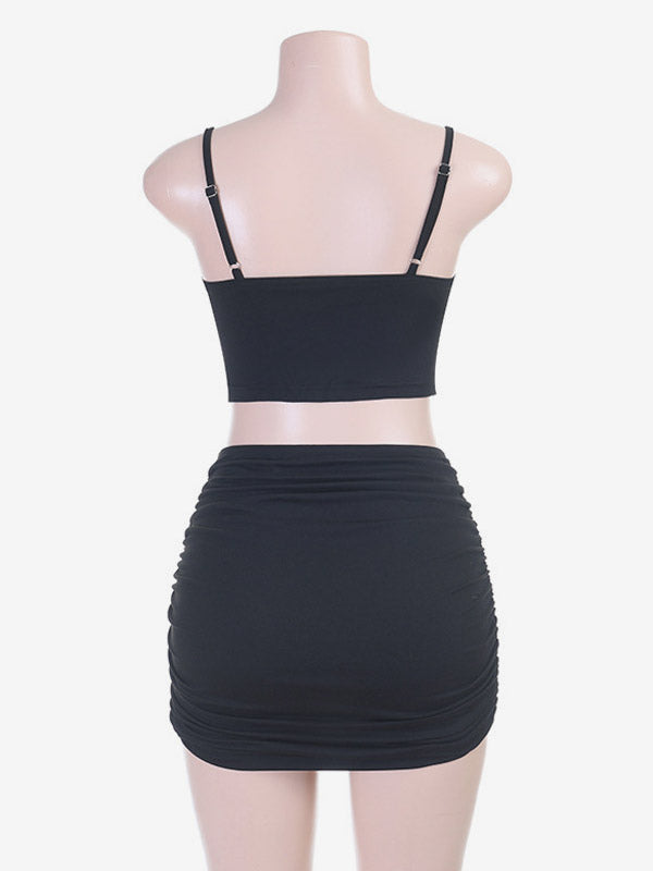 Night Out Dresses Lace Up Camisole Ruched Bodycon Skirt Clubwear