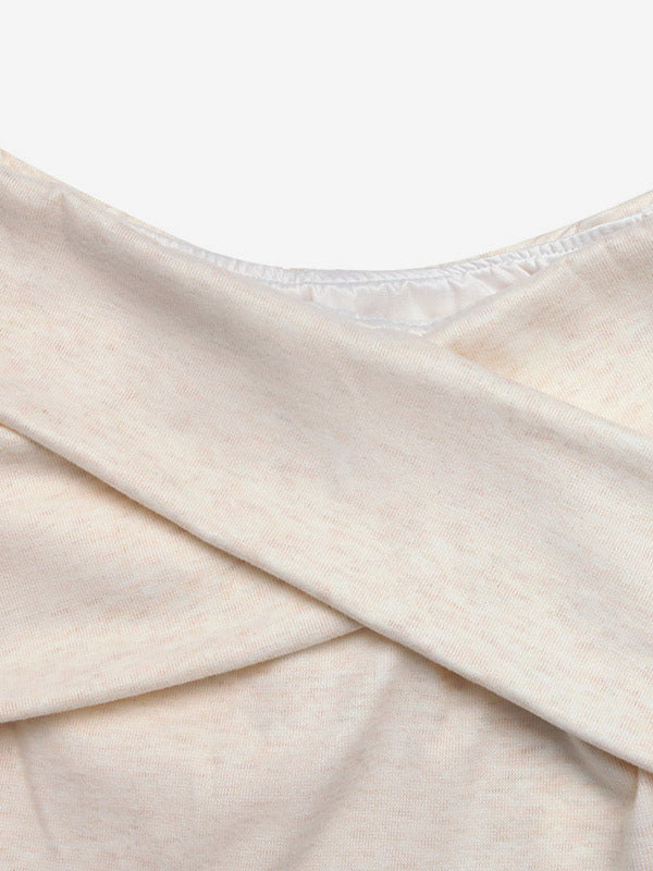 Off-the-Shoulder Cross Wrap Long Sleeve Slim Knit Top Elegant Y2K Basic Shirt