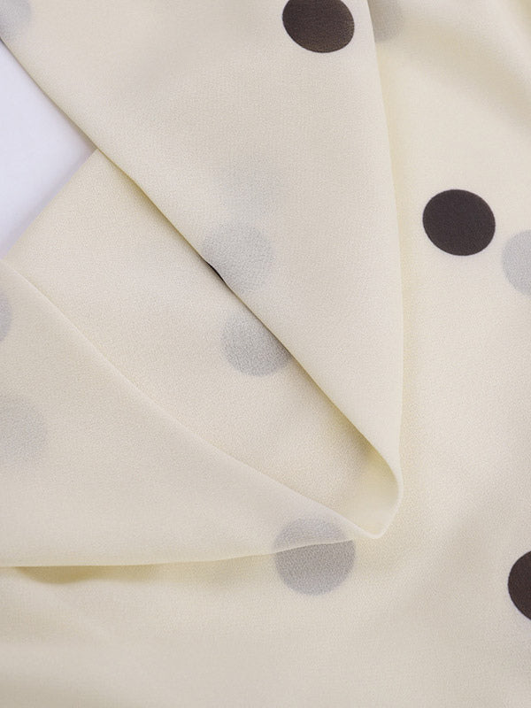 Date Night Dresses Cream Base Brown Polka Dot Halter Mini Cowl Neck Back Tie Wrap Bodycon Party Dress