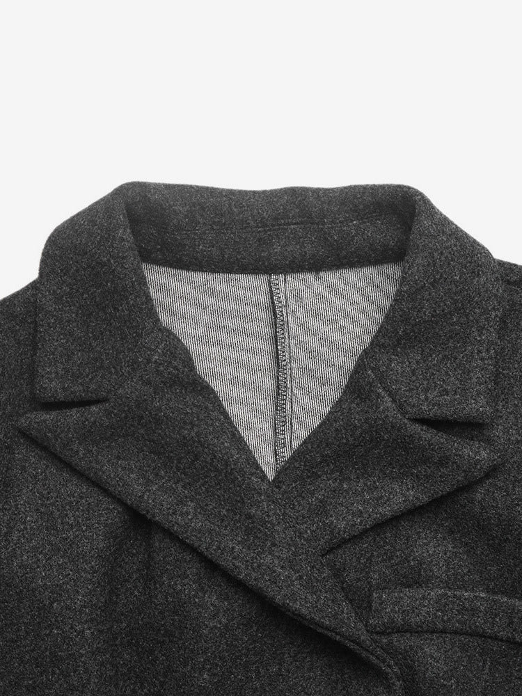 Dark Gray Wool Blend Peplum Blazer Women Double Breasted Lapel Slim Waist Short Suit Jacket