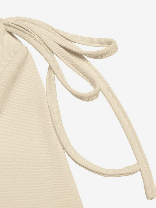 Women Draped Cowl Neck Long Sleeve Tee Shoulder Tie Detail Lace Trim Hem Slim Casual Shirt