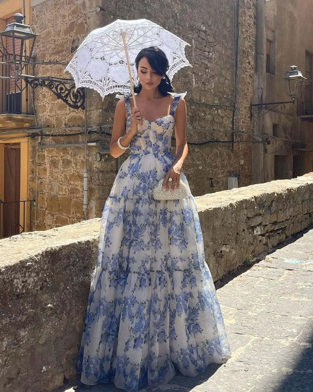 Sophia Blossom - Elegant Floral Tie-Strap Maxi Dress