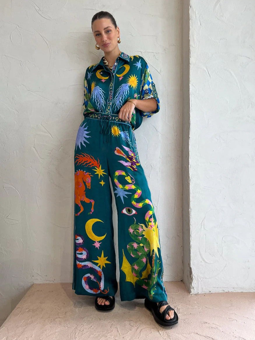 Oversized Fit Abstract Print Shirt & Pants Coord Set