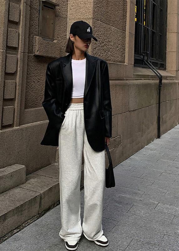 Sleek Black Faux Leather Blazer