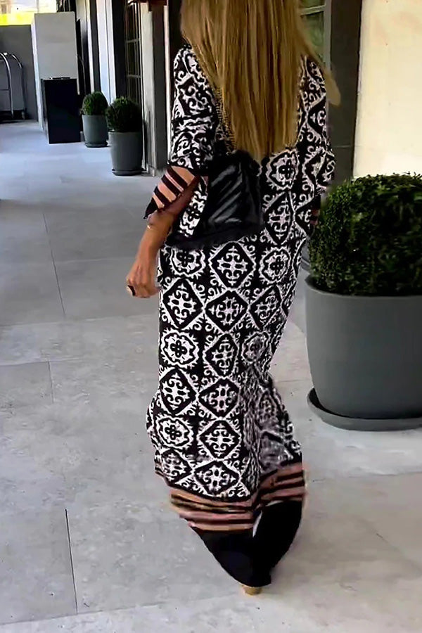 Basically Perfect Geometry Printed Long Sleeve Casual Maxi Dress