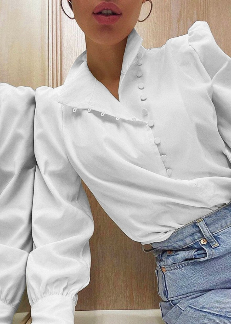 High-Neck Button Detail Blouse