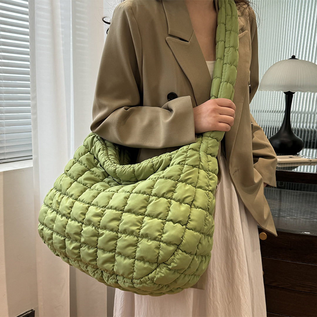 Lightweight Quilted Grid Puffer Tote Bag