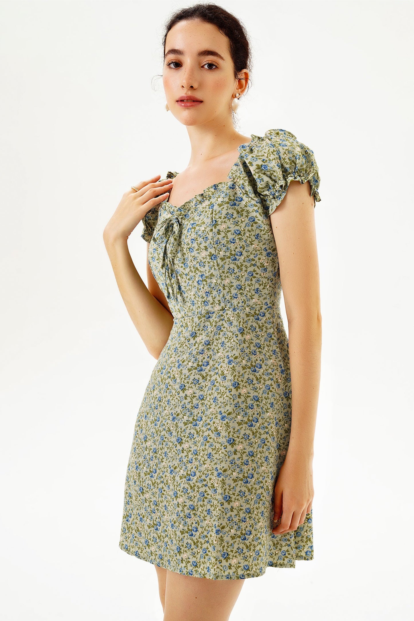 Floral Short Sleeve U-Neck Mini Dress