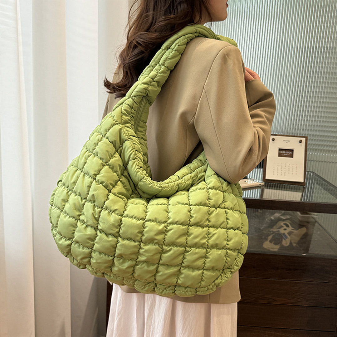 Lightweight Quilted Grid Puffer Tote Bag