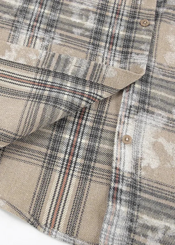 Vintage-Inspired Brushed Plaid Oversized Shirt